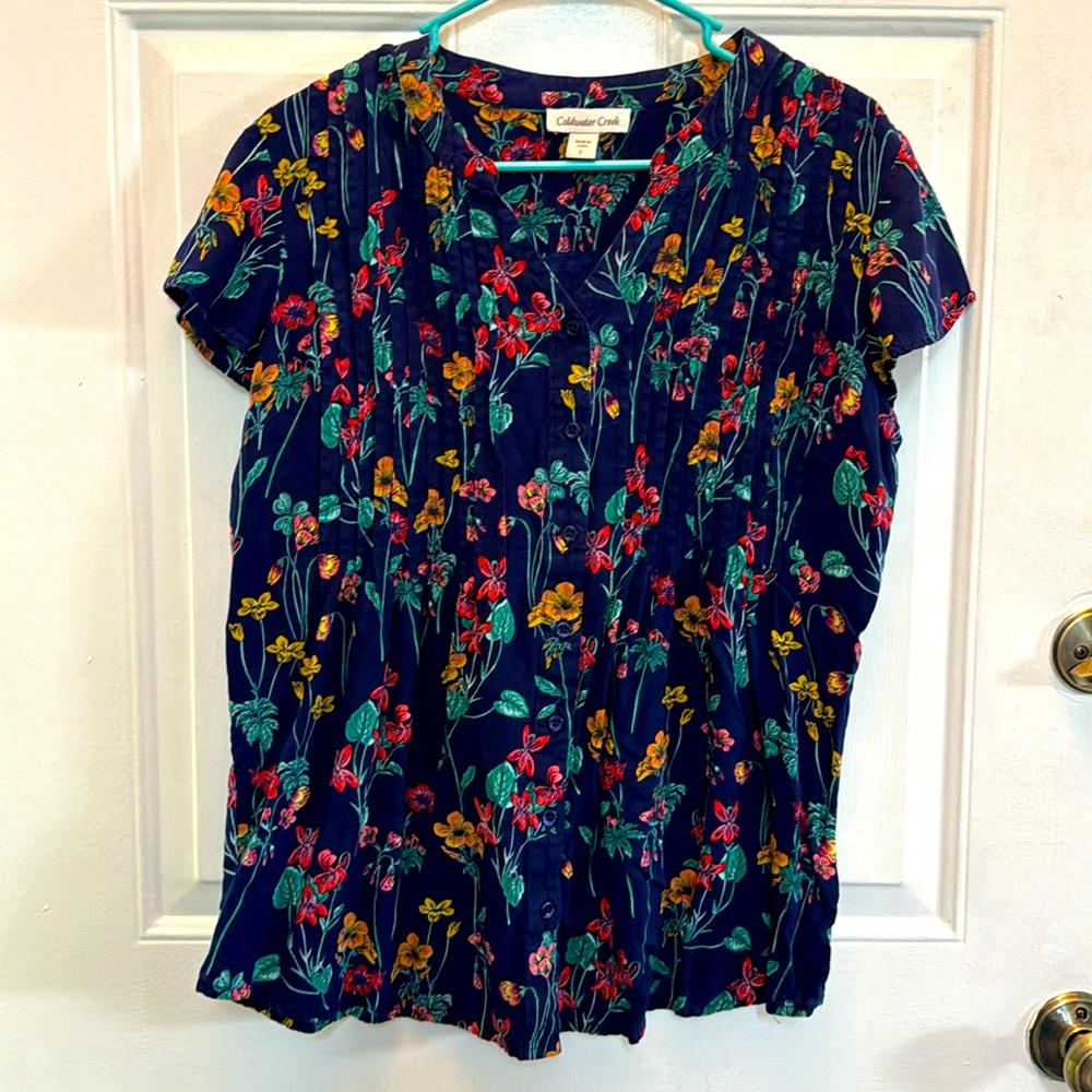 4/$25 Coldwater Creek Floral Blouse Button-down Large
